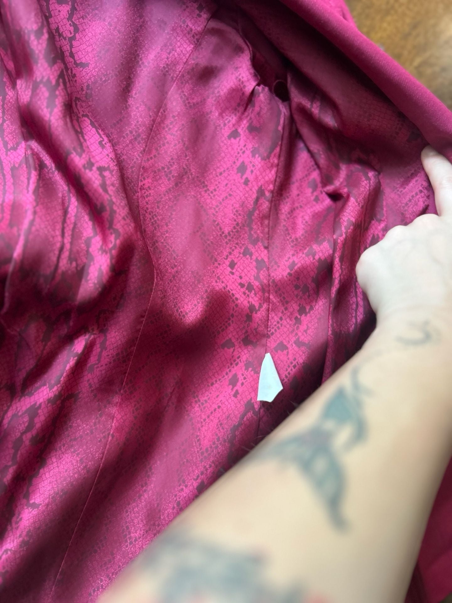 Cache Trench Coat Size 4 Pink Snake Print Lining Double Breasted 7