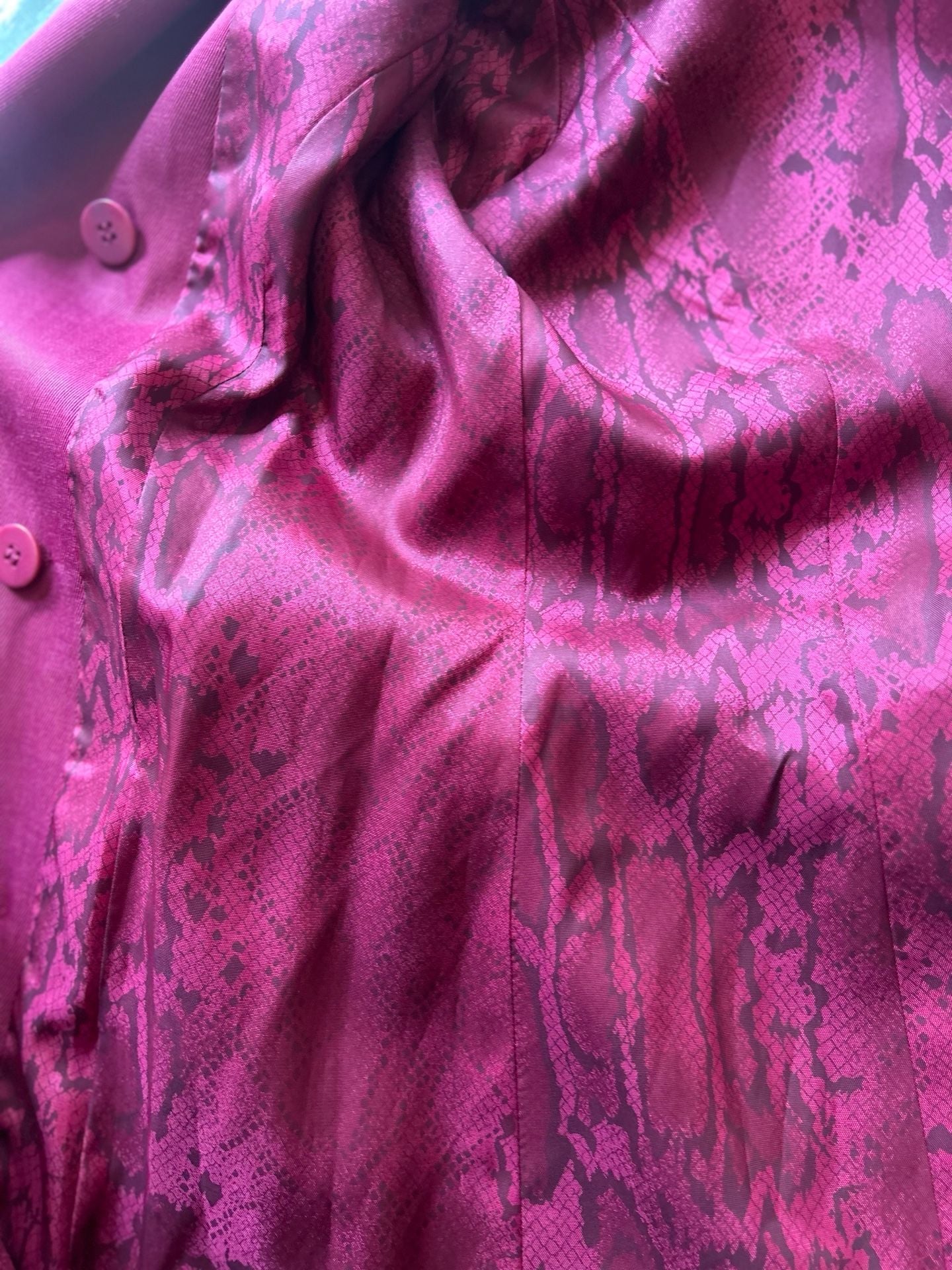 Cache Trench Coat Size 4 Pink Snake Print Lining Double Breasted 10