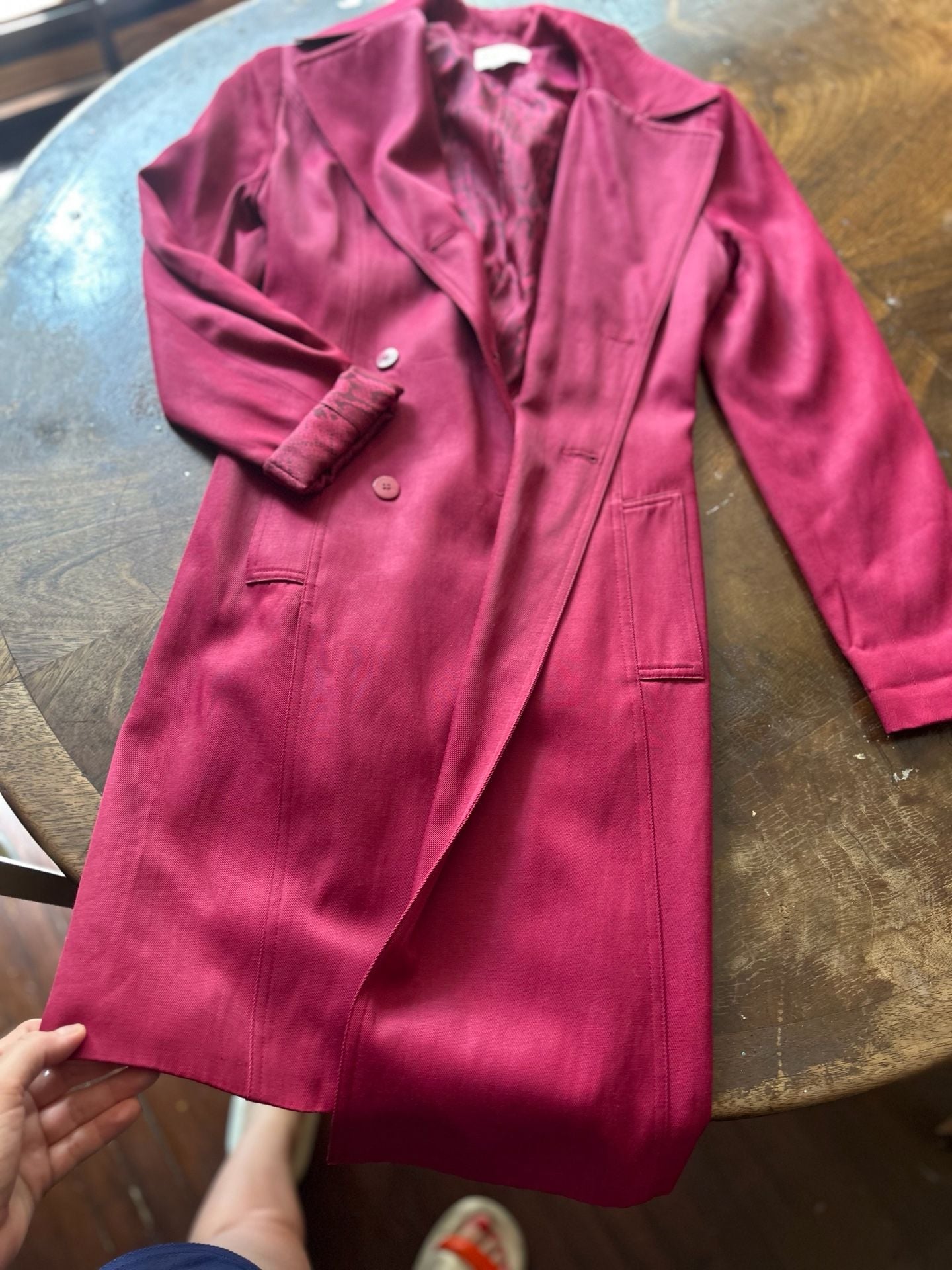 Cache Trench Coat Size 4 Pink Snake Print Lining Double Breasted 12