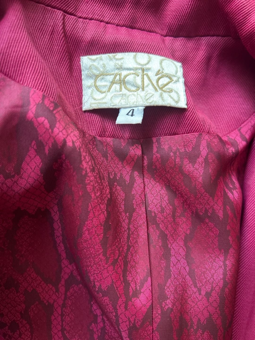 Cache Trench Coat Size 4 Pink Snake Print Lining Double Breasted 14