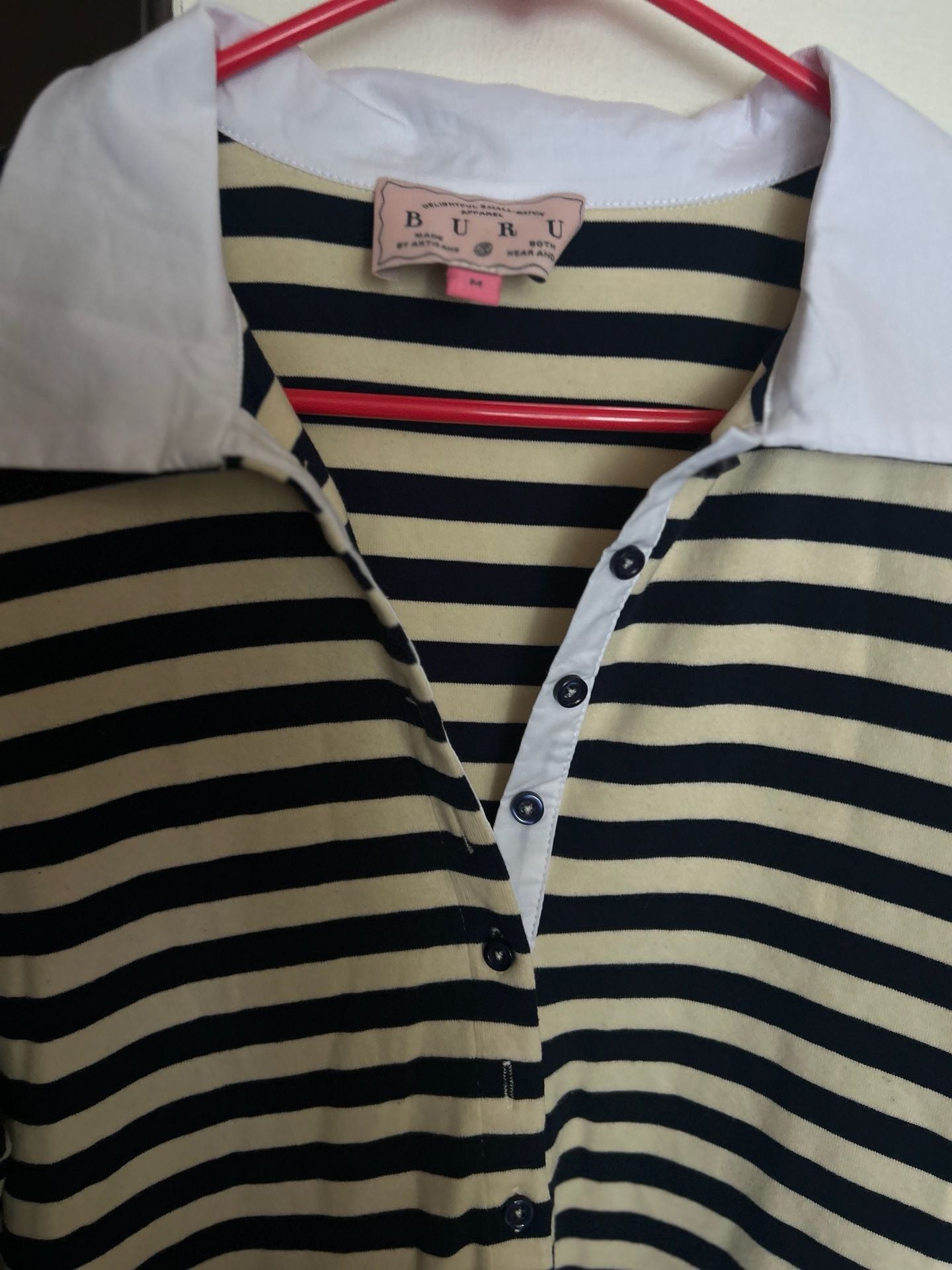 Buru Striped Rugby Dress Size M Black White Collar Puffed Sleeves 3