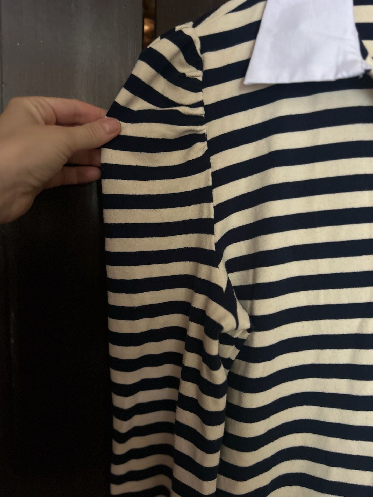 Buru Striped Rugby Dress Size M Black White Collar Puffed Sleeves 4
