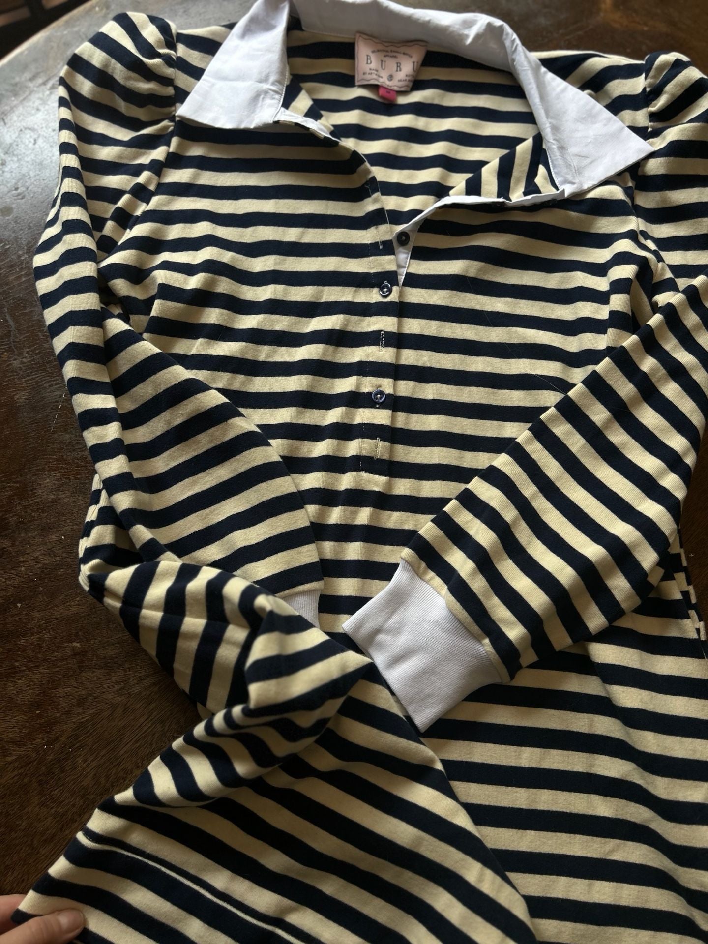 Buru Striped Rugby Dress Size M Black White Collar Puffed Sleeves 8