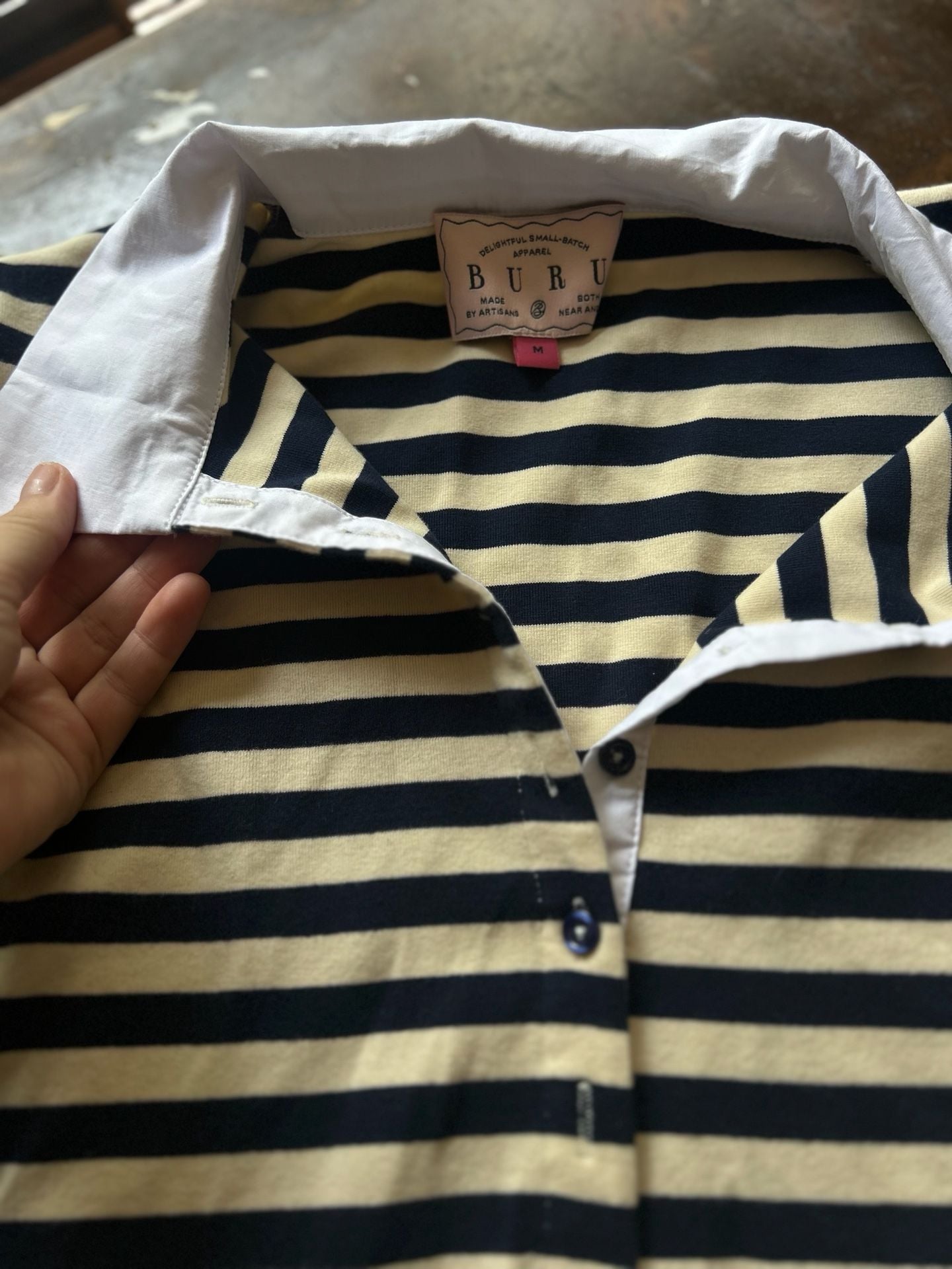 Buru Striped Rugby Dress Size M Black White Collar Puffed Sleeves 11