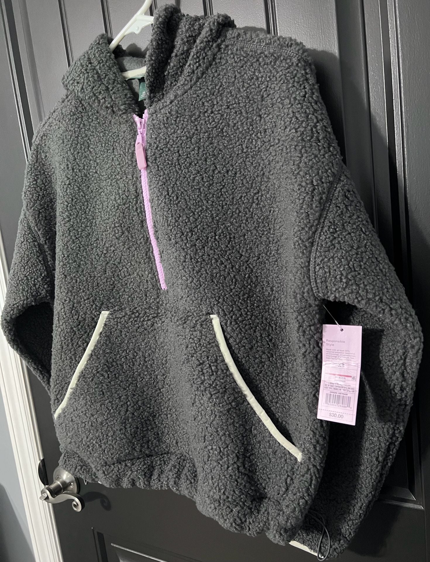 Wild Fable Half Zip Sherpa Hoodie Size XS Gray 3