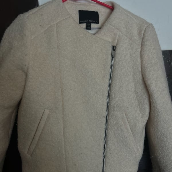 Banana Republic Boucle Moto Jacket Size 4 Ivory Wool