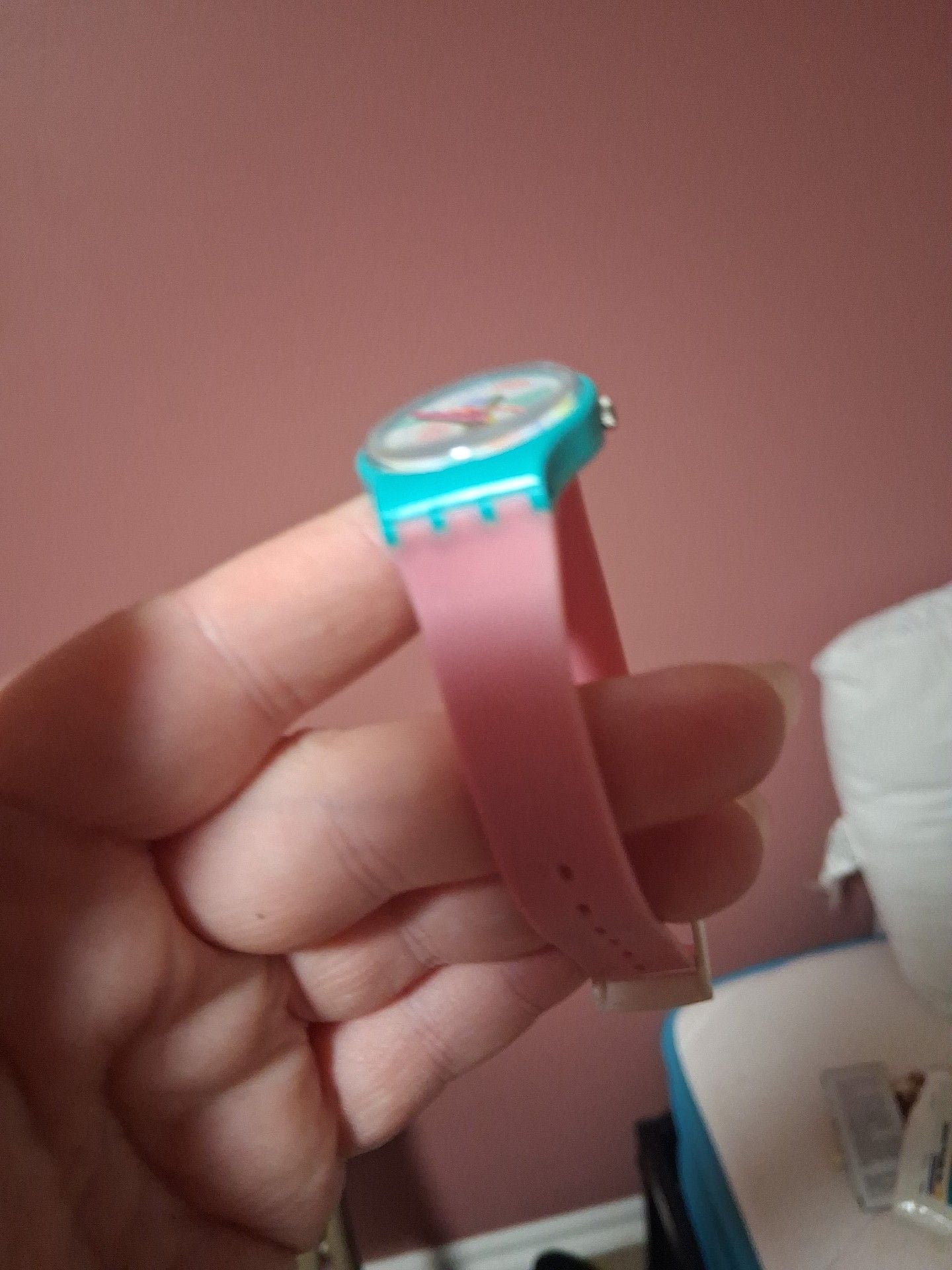 Swatch Lady Pink Lolly Watch Multi Geometric Dial Pink Strap 2