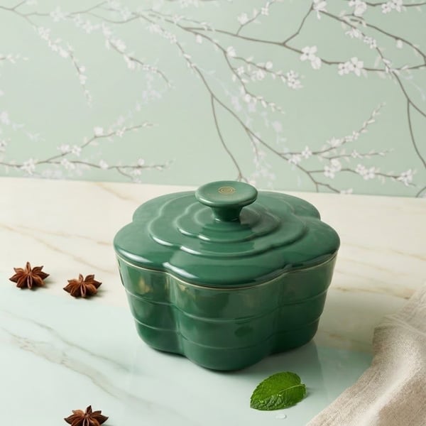 Pier 1 imports Flower Ramekin with Lid Bakeware Stoneware Turquoise