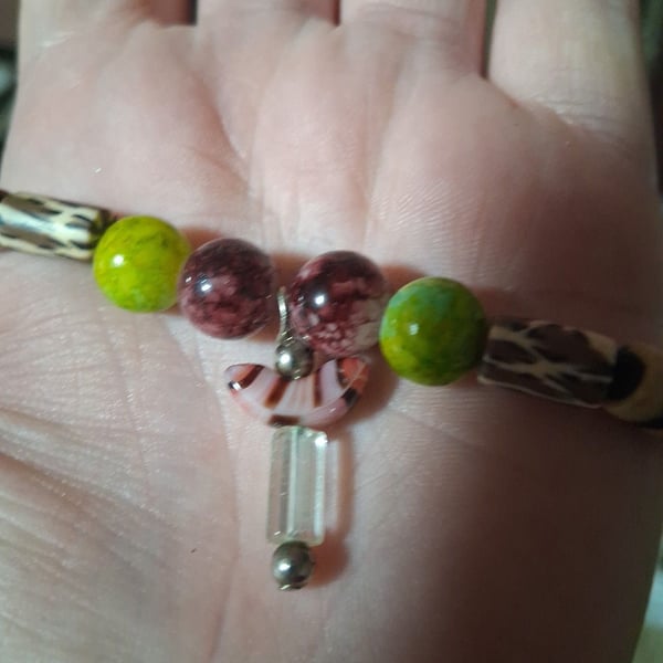 Artisan Beaded Necklace With Gemstone And Patterned Beads Pendant