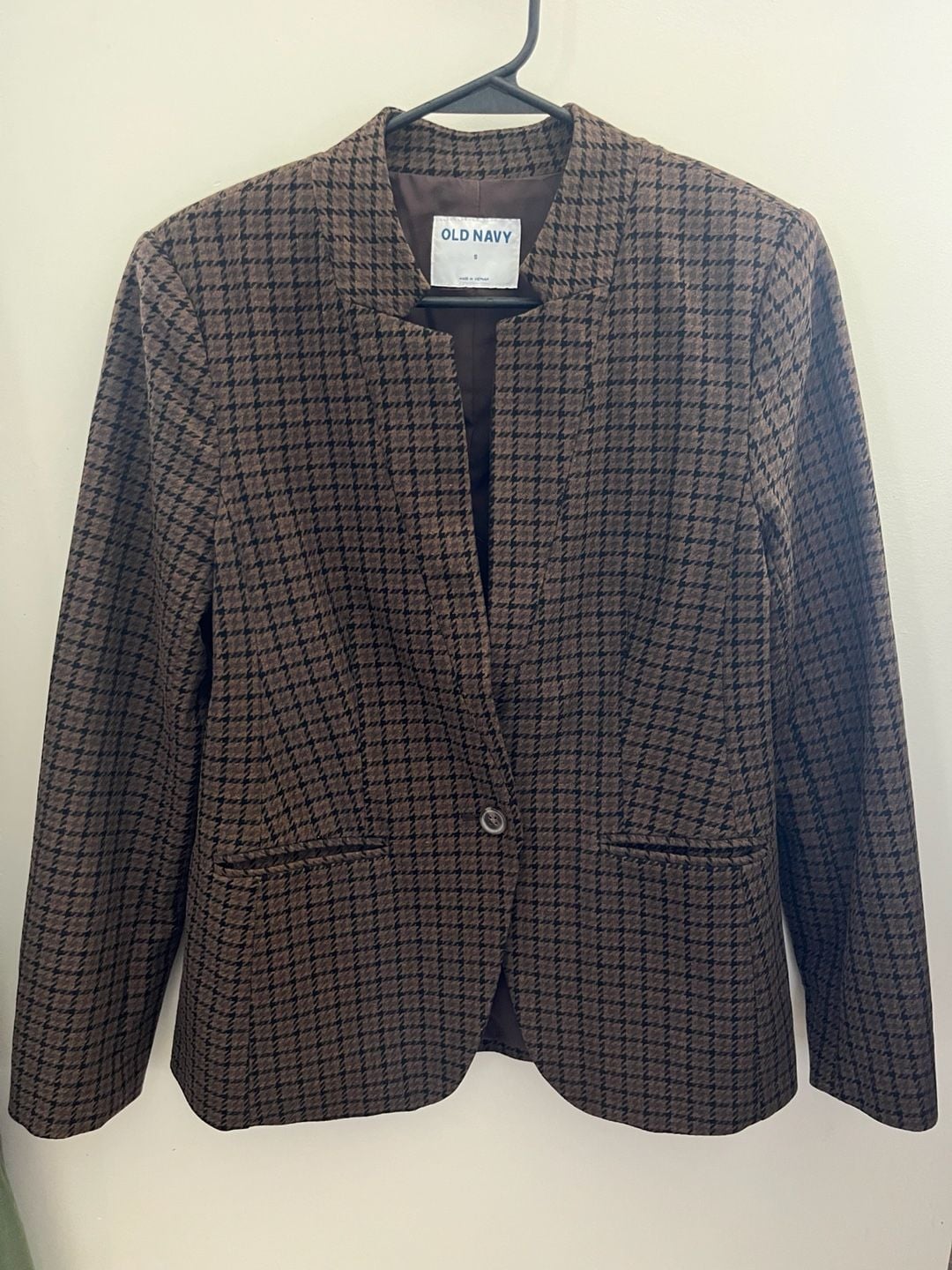 Old Navy Houndstooth Blazer Size S Brown Plaid Collarless 2