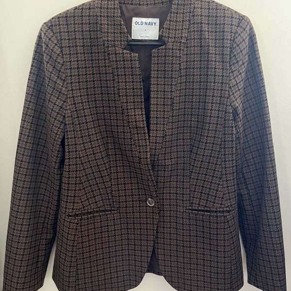 Old Navy Houndstooth Blazer Size S Brown Plaid Collarless