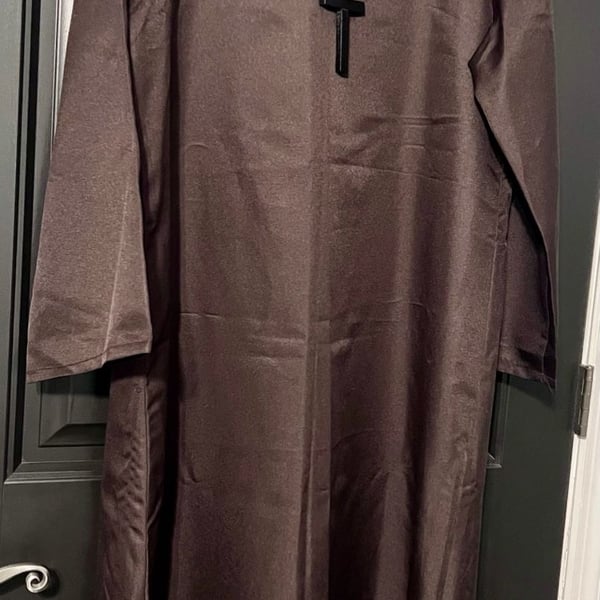 Brown Priest Monk Wizard Jedi Robe Halloween Costume with Cross Necklace