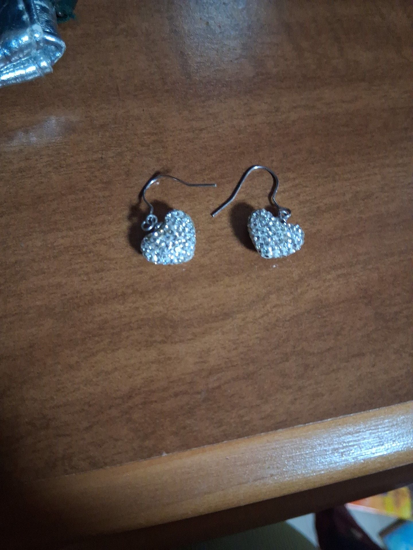 Unbranded Crystal Pavé Heart Dangle Earrings Silver Tone 2