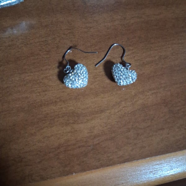 Unbranded Crystal Pavé Heart Dangle Earrings Silver Tone