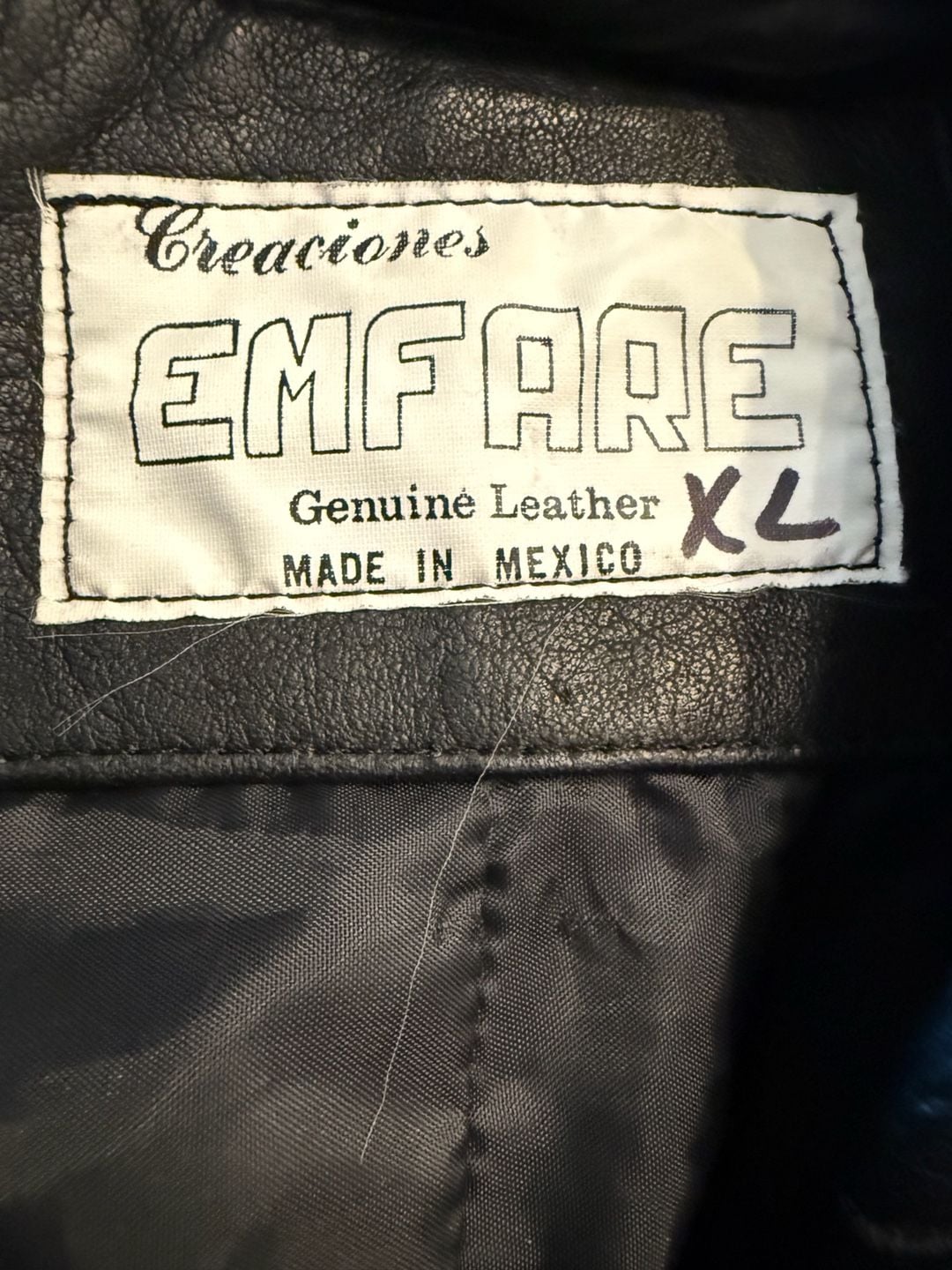 Creaciones Emfare Genuine Leather Jacket Size XL Black Bomber 3