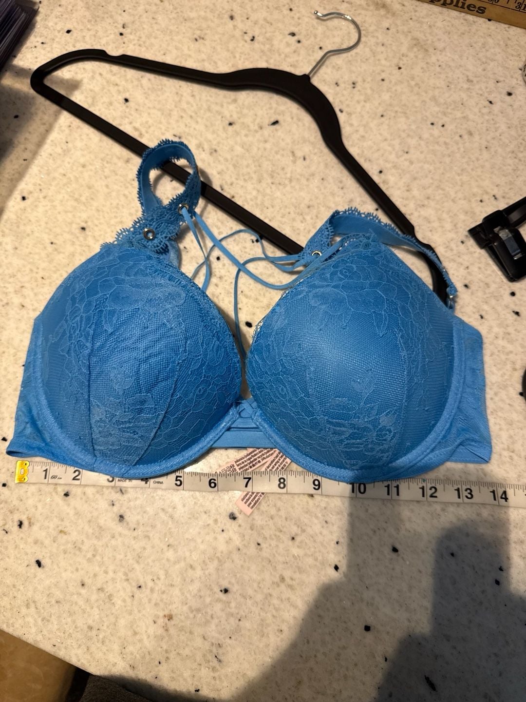 Victoria's Secret Very Sexy Push-Up Bra Size 36D Blue Lace Grommet 4