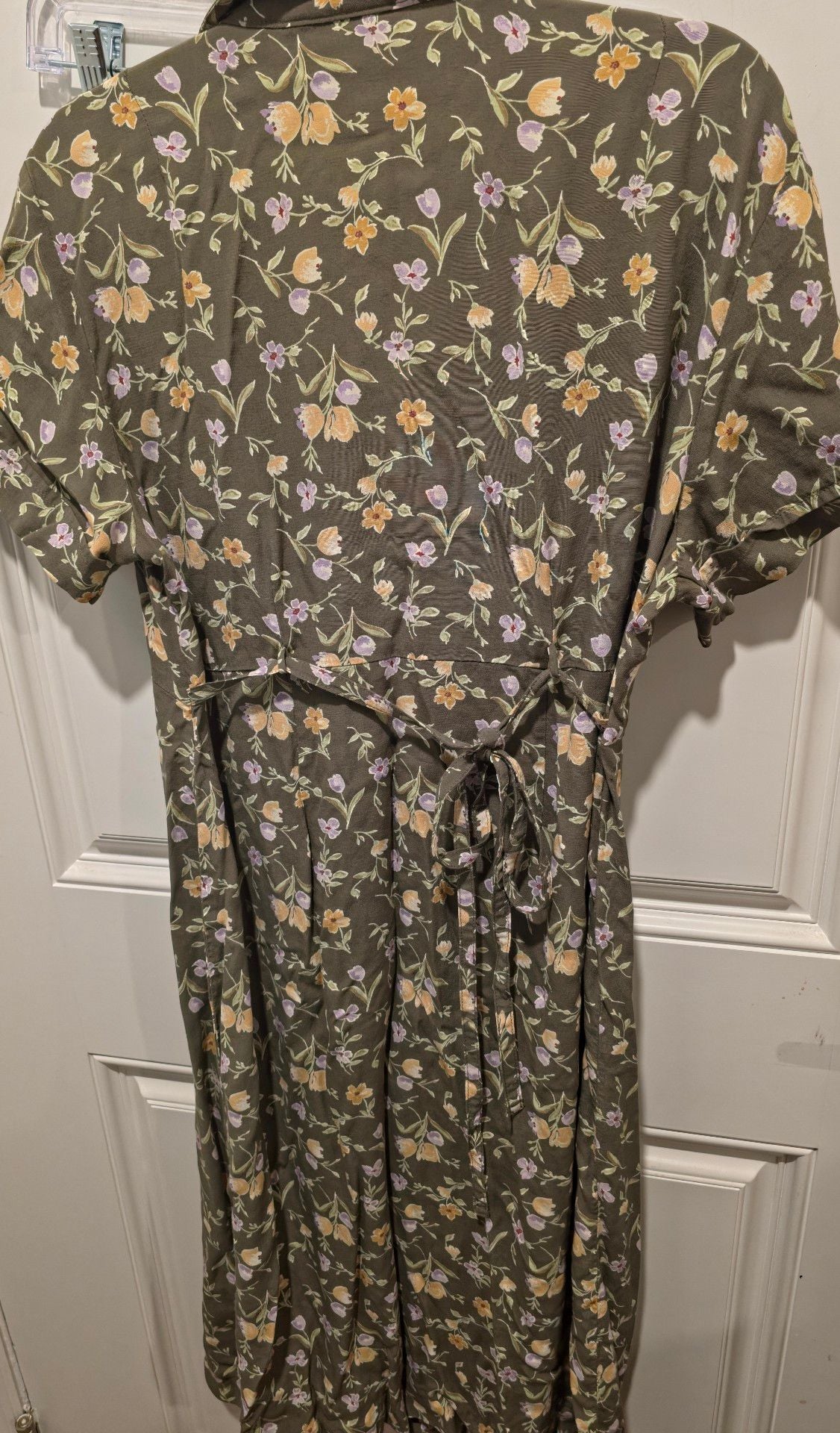 Gap Floral Midi Dress Size M Green Rayon Short Sleeve Button Front 5