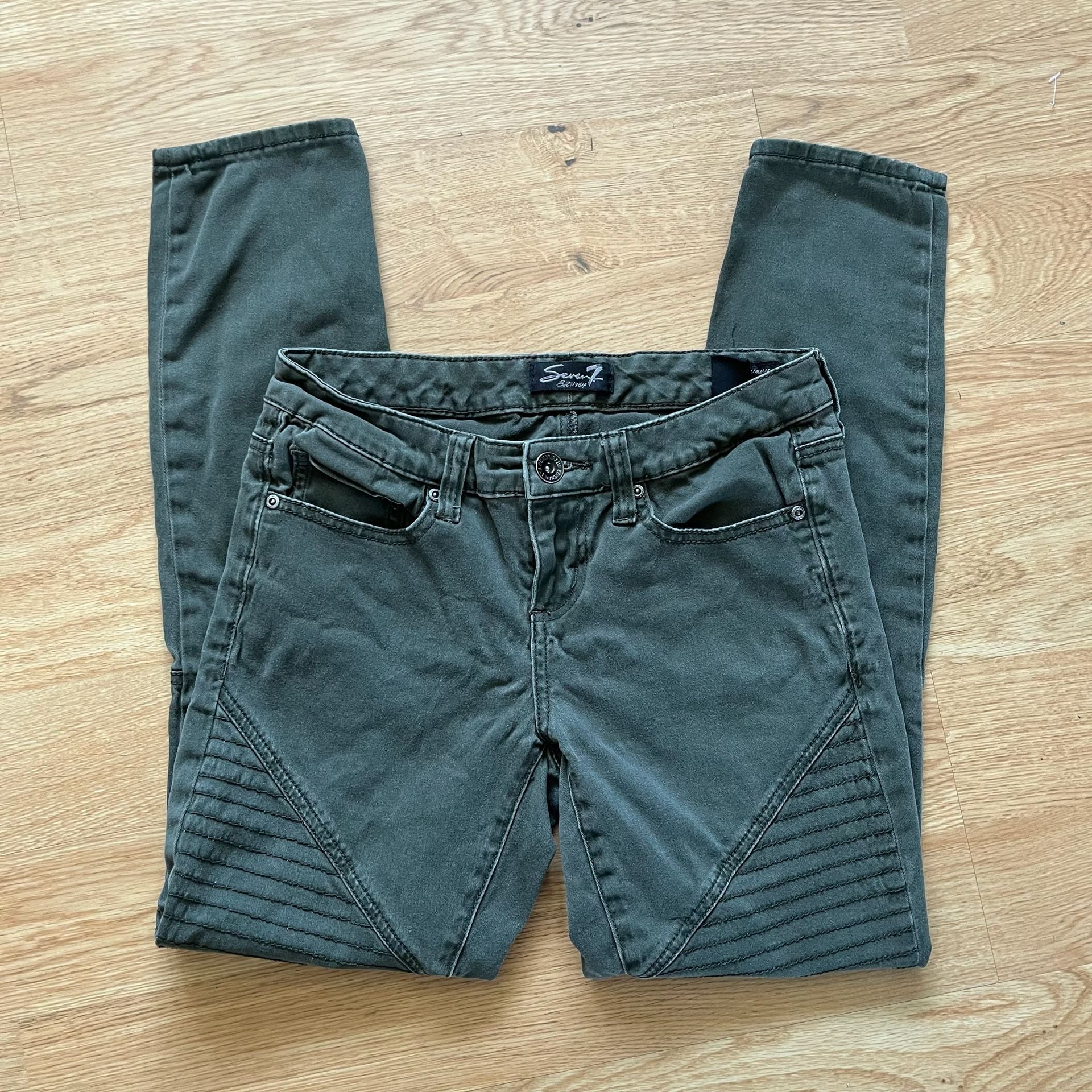 Seven7 Skinny Moto Jeans Women’s Size 4 Green Rugged 2