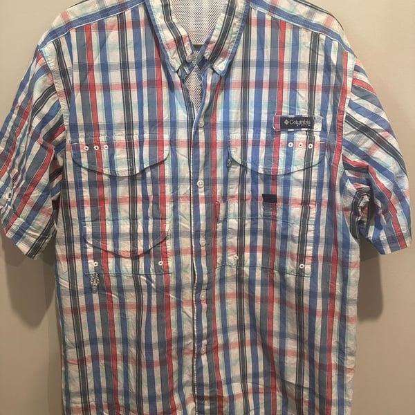 Columbia Super Bonehead PFG Short Sleeve Plaid Fishing Shirt