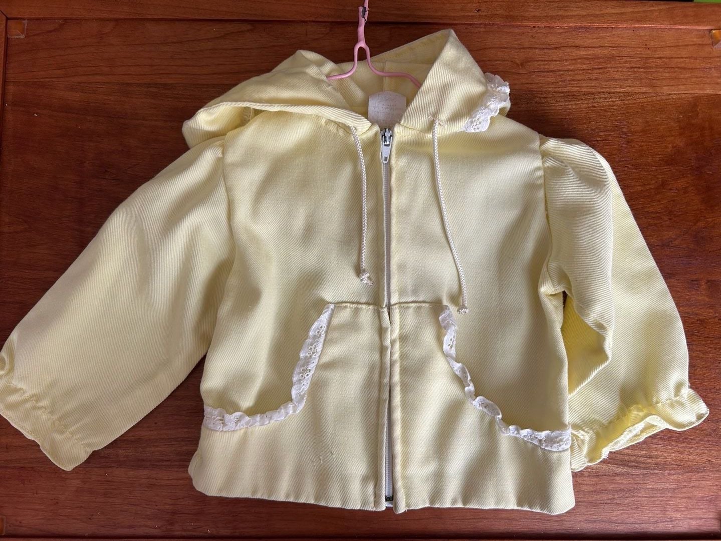 Vintage Baby Lace Trim Zip Hoodie 18 Months Yellow Cotton Blend 2