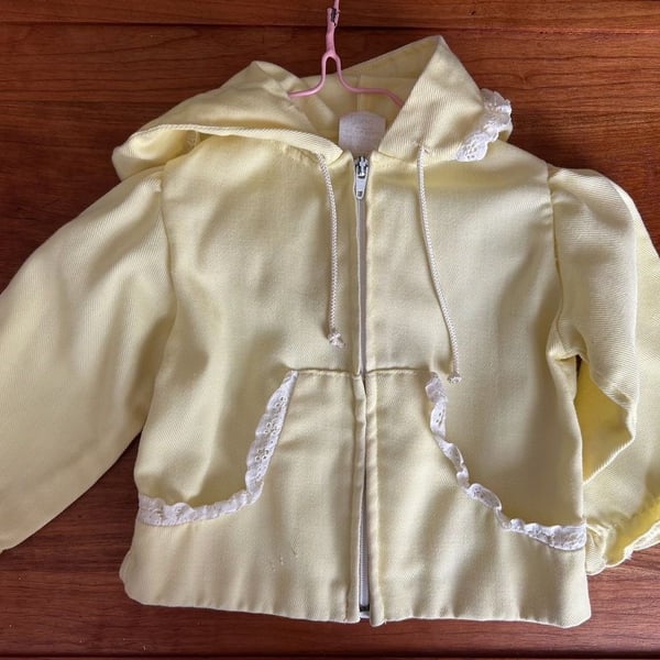 Vintage Baby Lace Trim Zip Hoodie 18 Months Yellow Cotton Blend