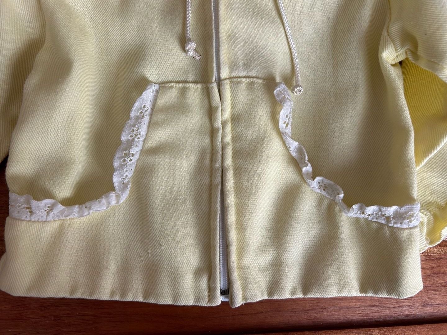 Vintage Baby Lace Trim Zip Hoodie 18 Months Yellow Cotton Blend 3