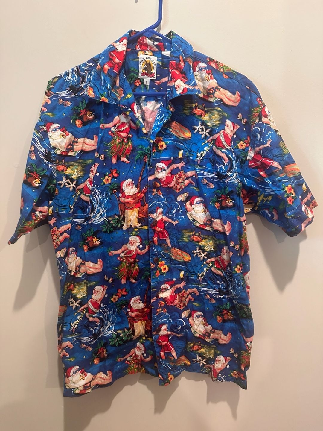 Max Boxxer Surfing Santa Hawaiian Shirt Size L Blue Christmas Aloha 2