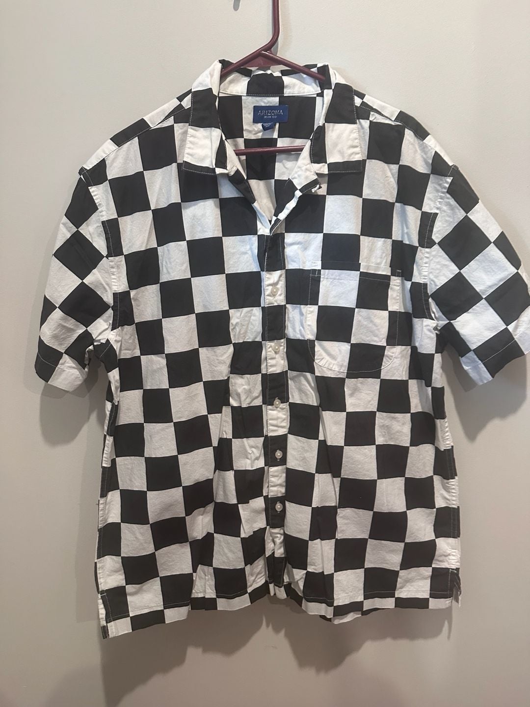 Arizona Jean Co Shirt Size XL Black White Checkerboard Short Sleeve 2