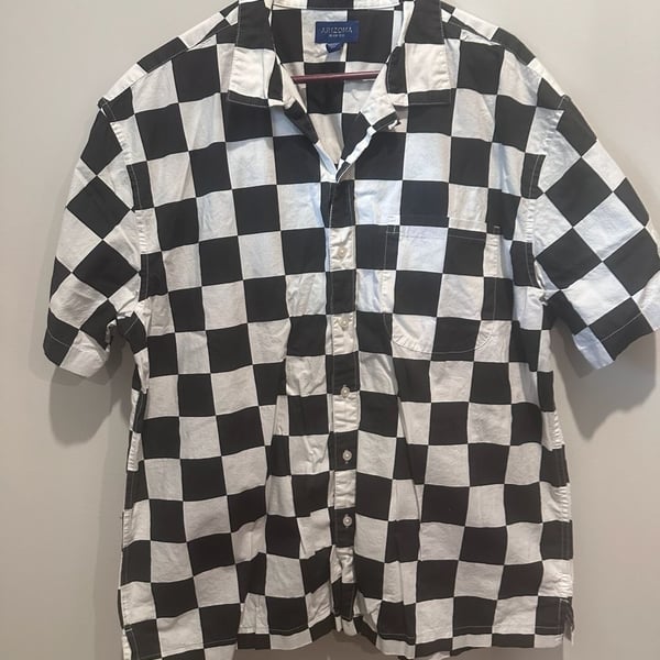 Arizona Jean Co Shirt Size XL Black White Checkerboard Short Sleeve