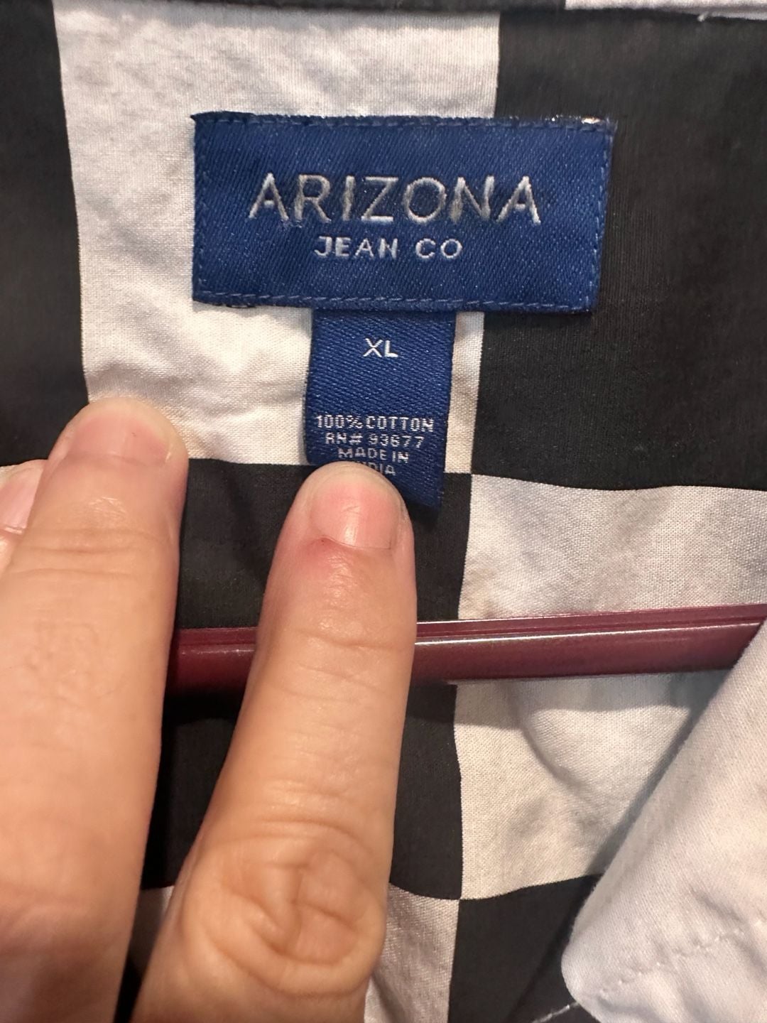 Arizona Jean Co Shirt Size XL Black White Checkerboard Short Sleeve 3
