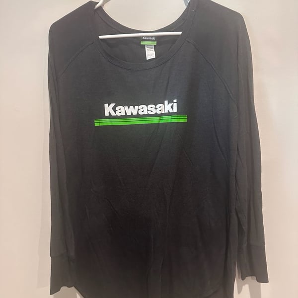 Kawasaki Long Sleeve T-Shirt Size L Black Green Lines