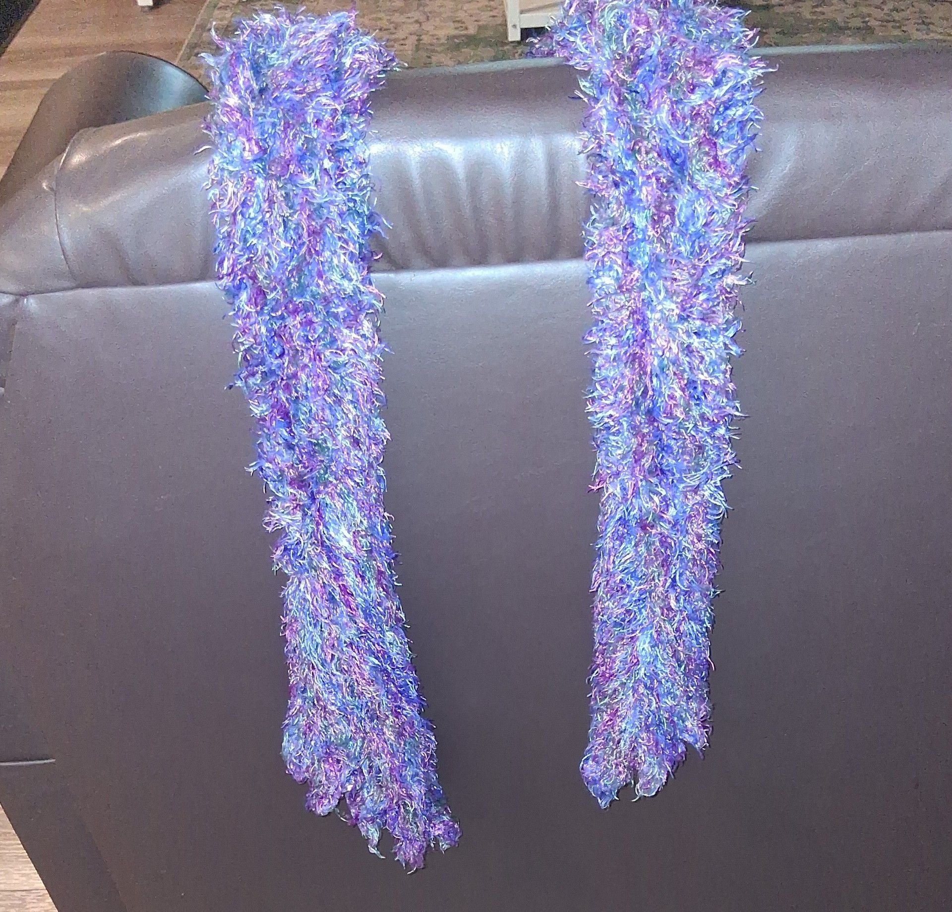 Handmade Eyelash Yarn Fuzzy Scarf Blue Purple Multicolor 1