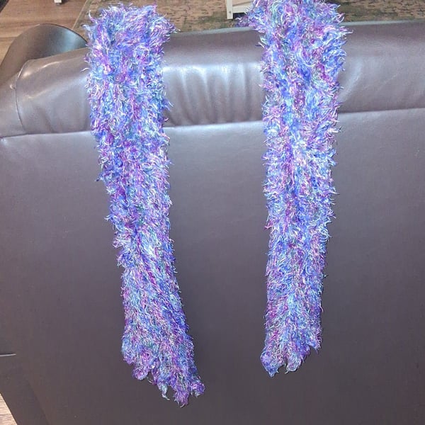 Handmade Eyelash Yarn Fuzzy Scarf Blue Purple Multicolor
