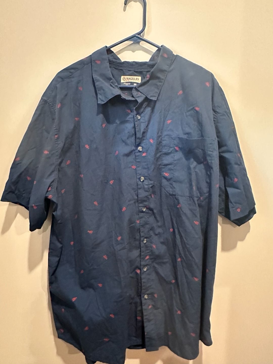 Magellan Outdoors Short Sleeve Button Down Shirt Size 2XL Navy Blue Lobster 2