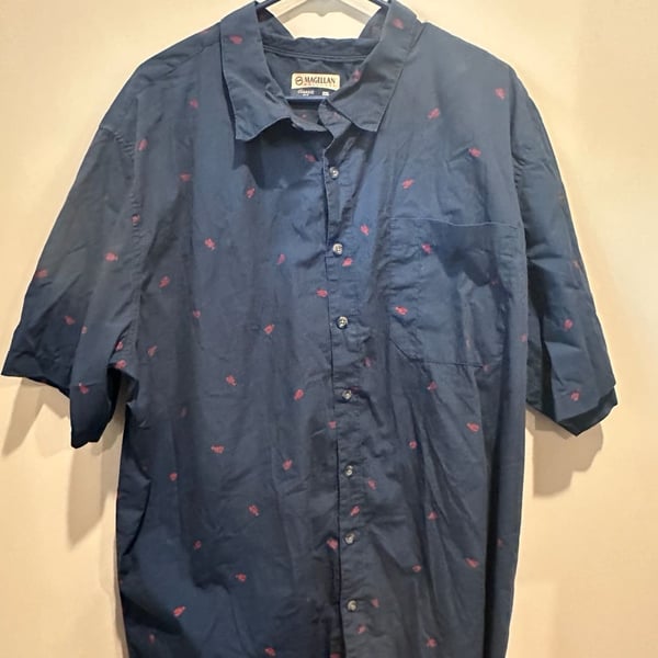 Magellan Outdoors Short Sleeve Button Down Shirt Size 2XL Navy Blue Lobster