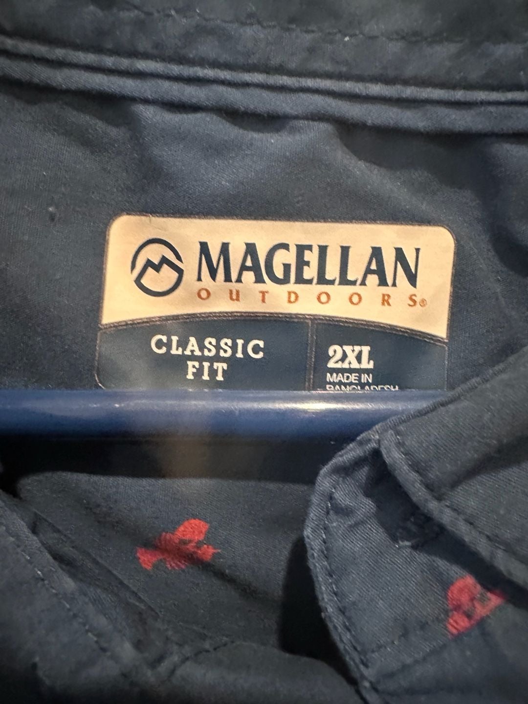 Magellan Outdoors Short Sleeve Button Down Shirt Size 2XL Navy Blue Lobster 3