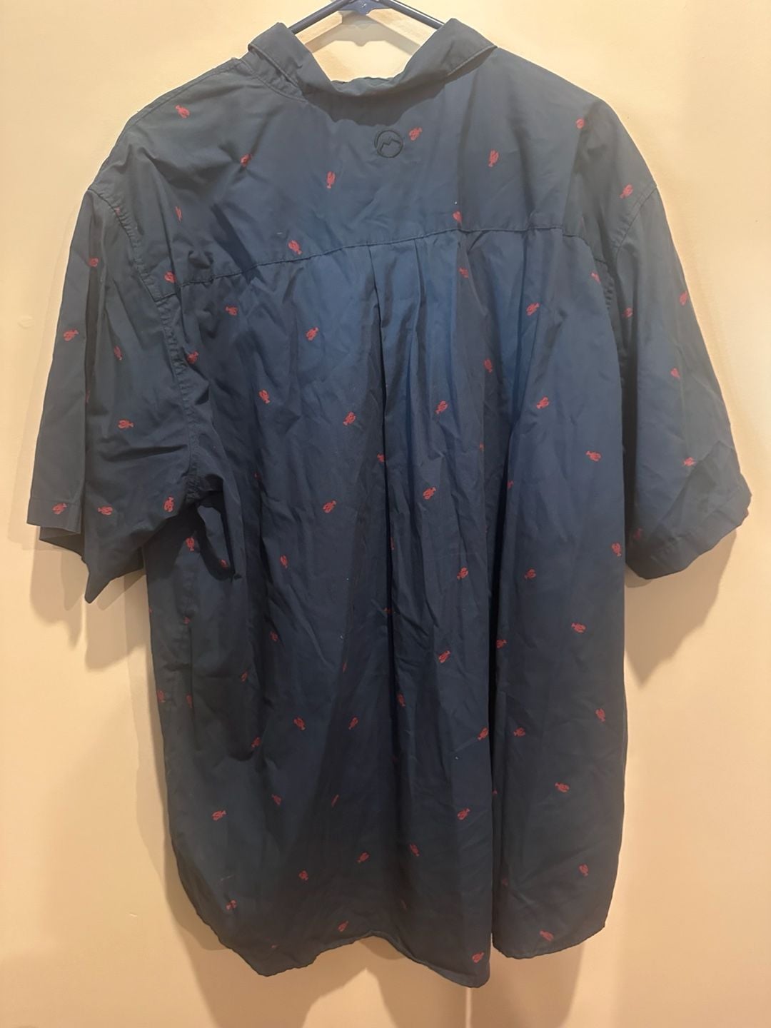 Magellan Outdoors Short Sleeve Button Down Shirt Size 2XL Navy Blue Lobster 5