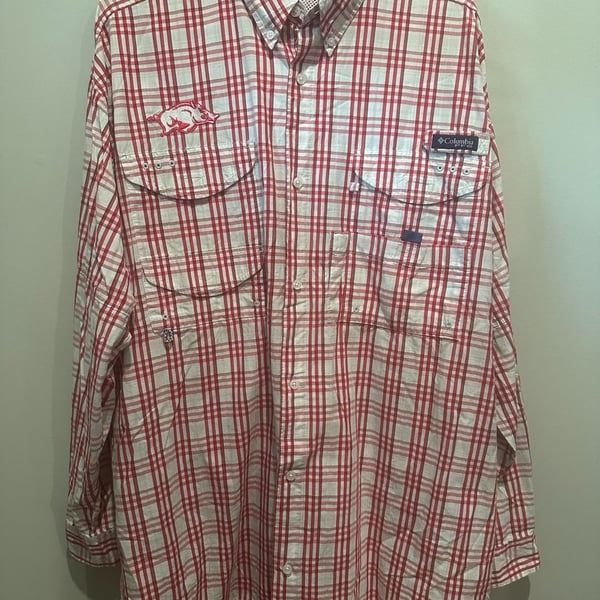 Columbia Collegiate Super Tamiami Long Sleeve Shirt Size XL/TG Red Plaid