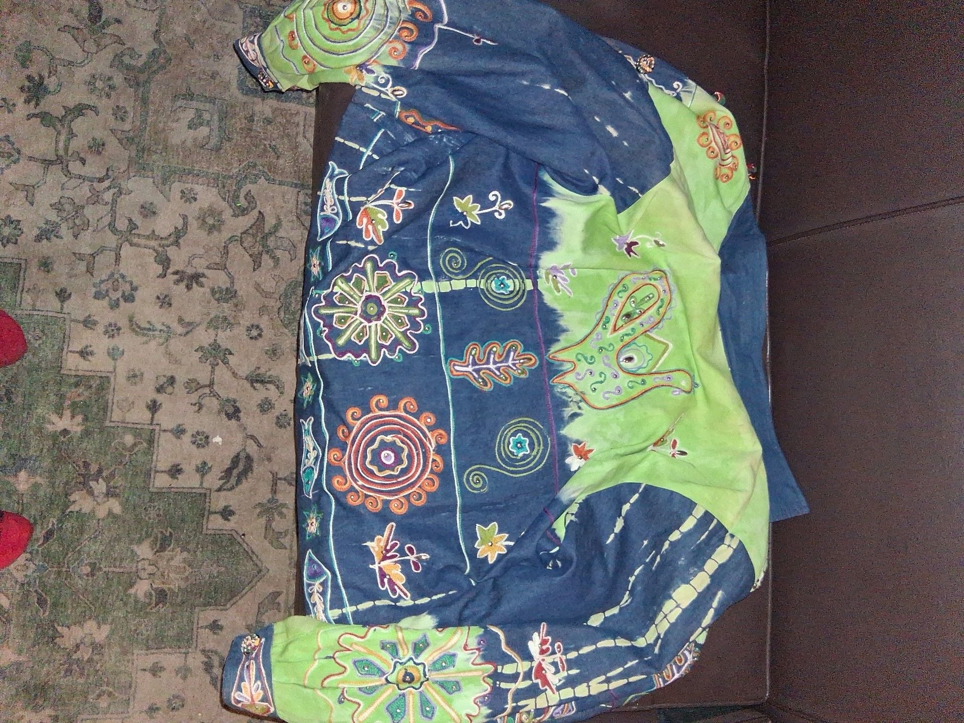 Sandy Starkman Embroidered Jacket Size XL Blue Green Cotton Beaded Camel 4
