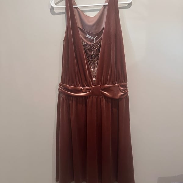Babeyond Velvet Beaded Dress Size 6 Brown