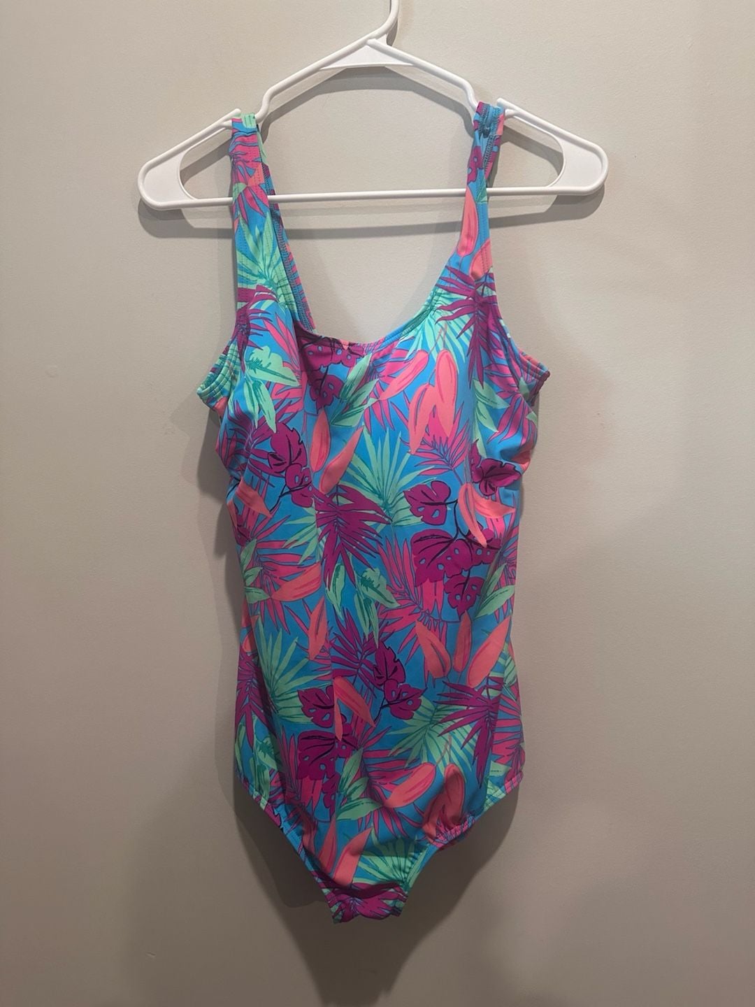 Lands' End One Piece Swimsuit Size 16 Turquoise Tropical Palms 2
