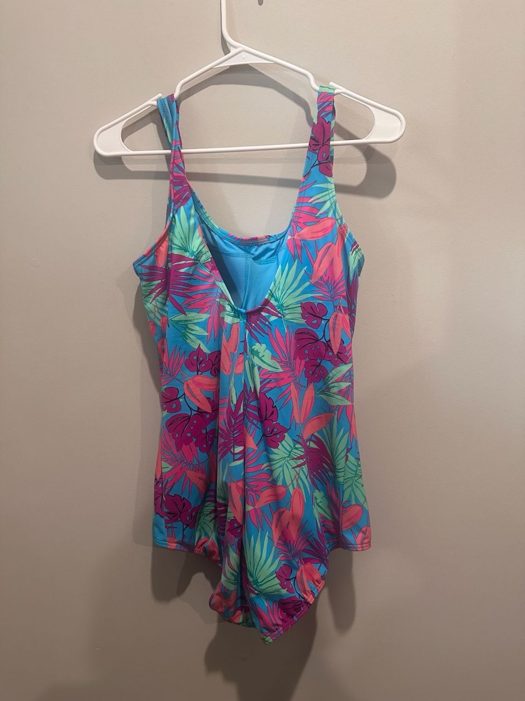 Lands' End One Piece Swimsuit Size 16 Turquoise Tropical Palms 3
