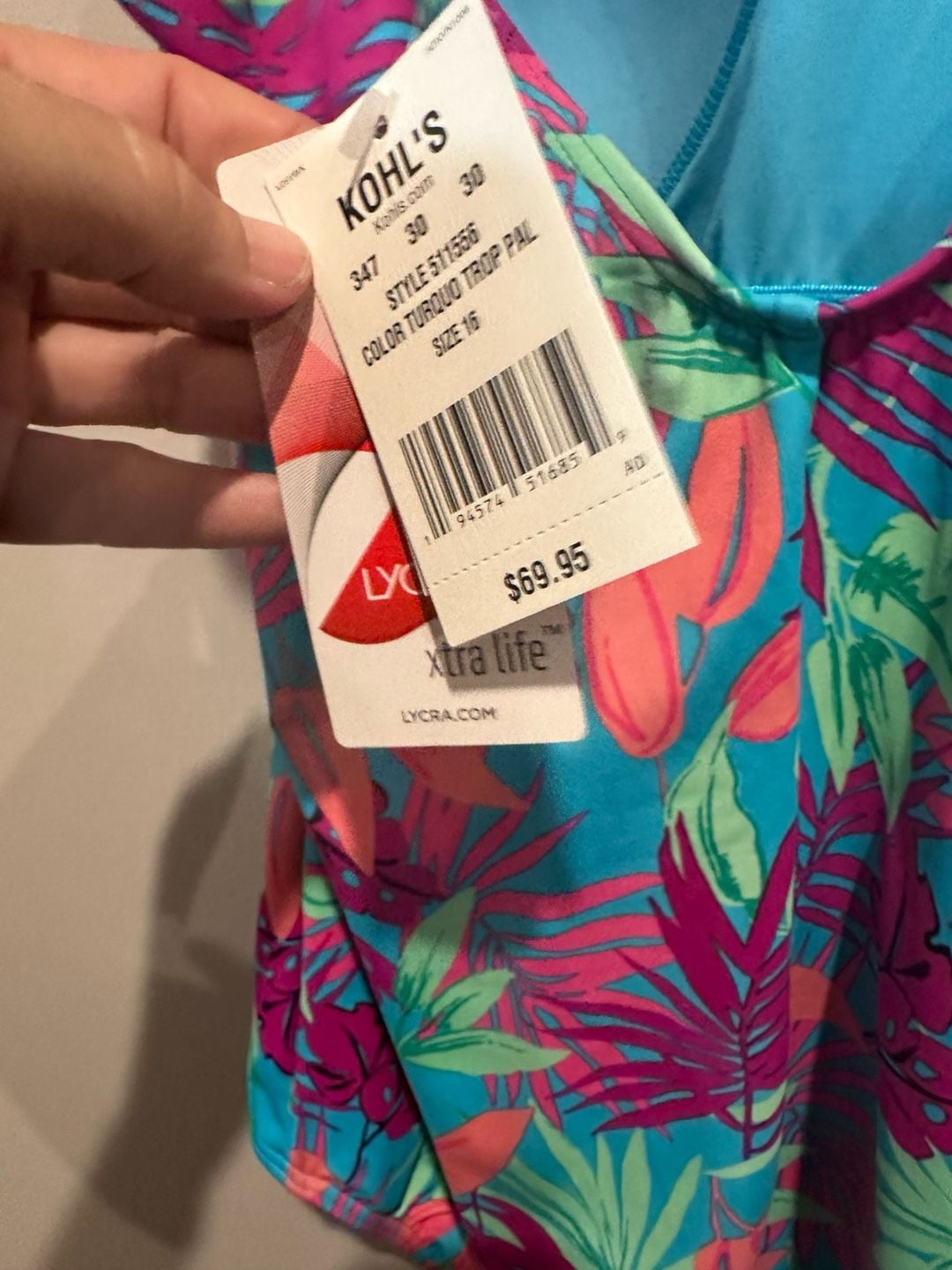 Lands' End One Piece Swimsuit Size 16 Turquoise Tropical Palms 4
