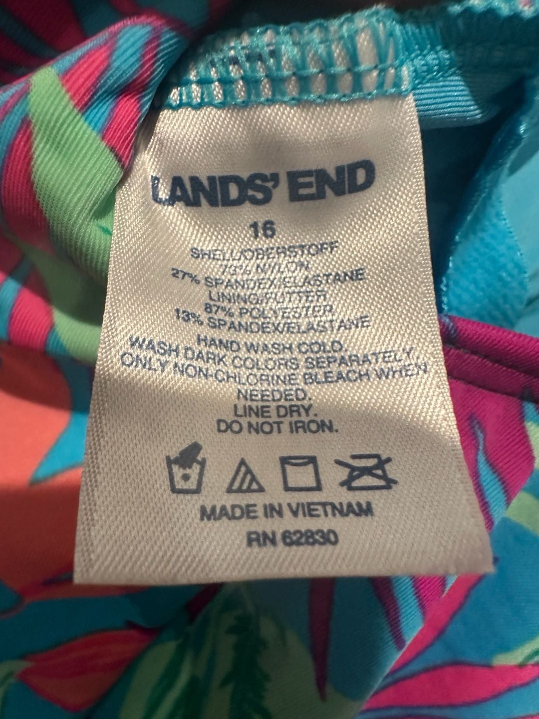 Lands' End One Piece Swimsuit Size 16 Turquoise Tropical Palms 7