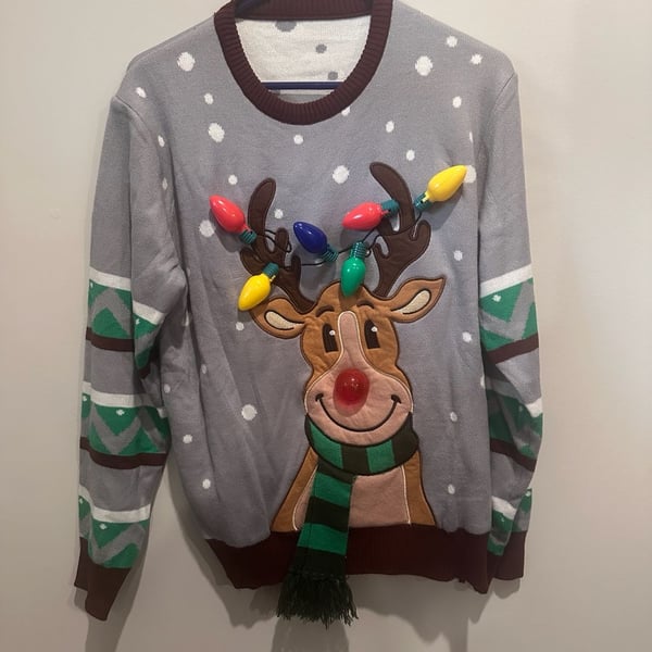 JOYIN Women Reindeer Ugly Sweater with Light Bulbs Size M Gray