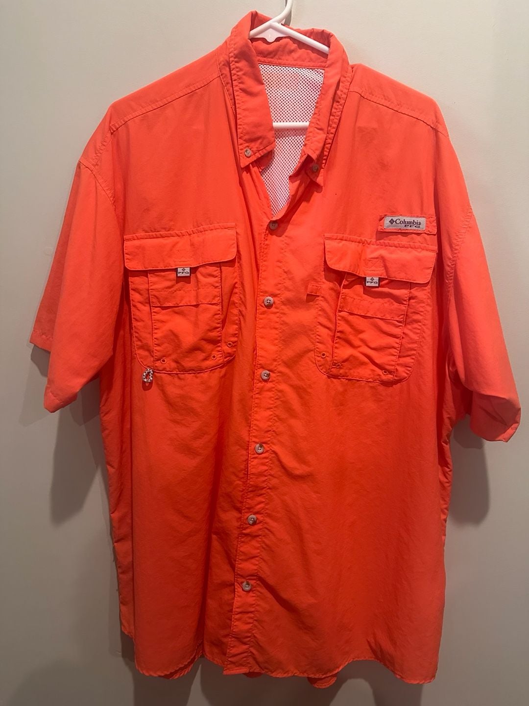 Columbia PFG Omni-Shade Button-Up Shirt Orange Short Sleeve 2