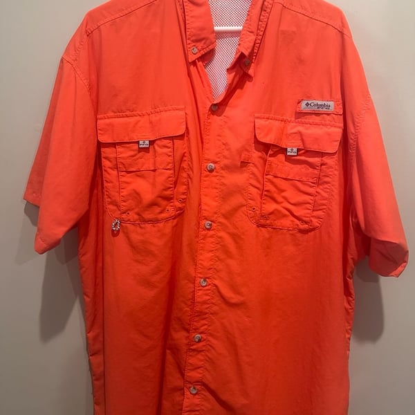 Columbia PFG Omni-Shade Button-Up Shirt Orange Short Sleeve