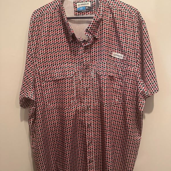 Magellan Outdoors Fish Gear Button Down Shirt Size 2XL Arkansas State Print