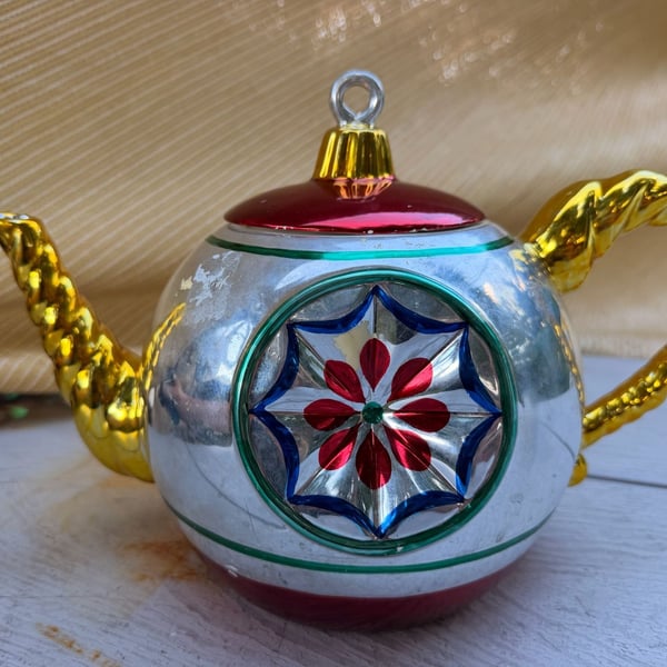 Department 56 Teapot Christmas Ornament Ceramic Reflector Vintage