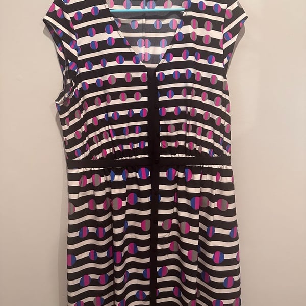 Cynthia Rowley Womens Size 16 Cap Sleeve Button Up Multicolor Mod Print Dress